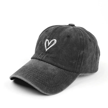 Peach Heart Embroidery Baseball Cap Washed Old Spring Summer Hat Women Men Couple Soft Top