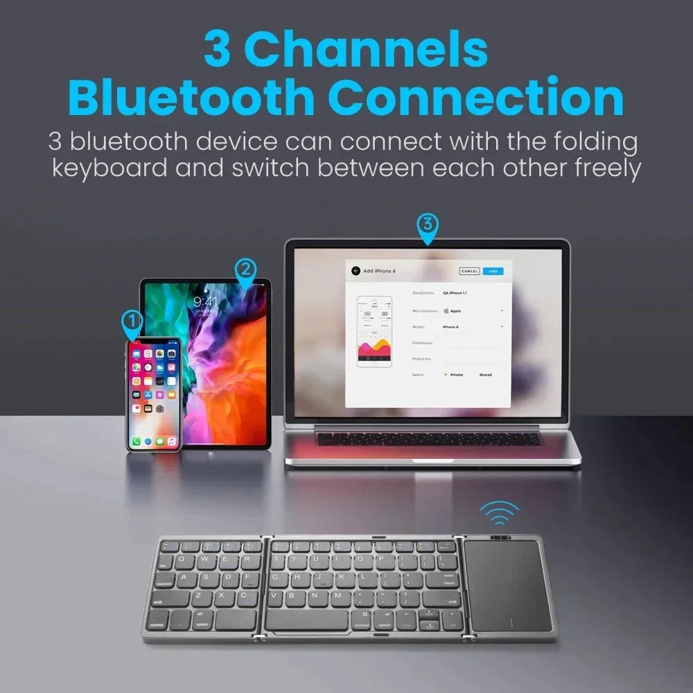 Mini Folding Wireless Bluetooth Keyboard Russian Spanish Arabic Hebrew Portuguese with Touchpad for Windows, Android, IOS
