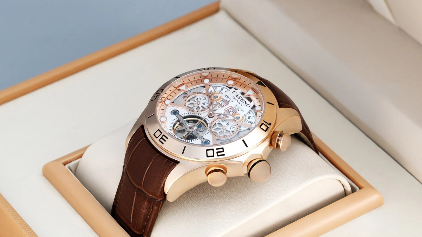 CASENO Brand Bubble Perpetual Calendar Fully Automatic Tourbillon Large Dial Mechanical Watch Belt Watch -58284G