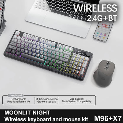 FreeWolf M96 Wireless Keyboard with Screen, Gaming Keyboard Bluetooth Dual-Mode Connection, Multi-Device Linking, Ergonomic