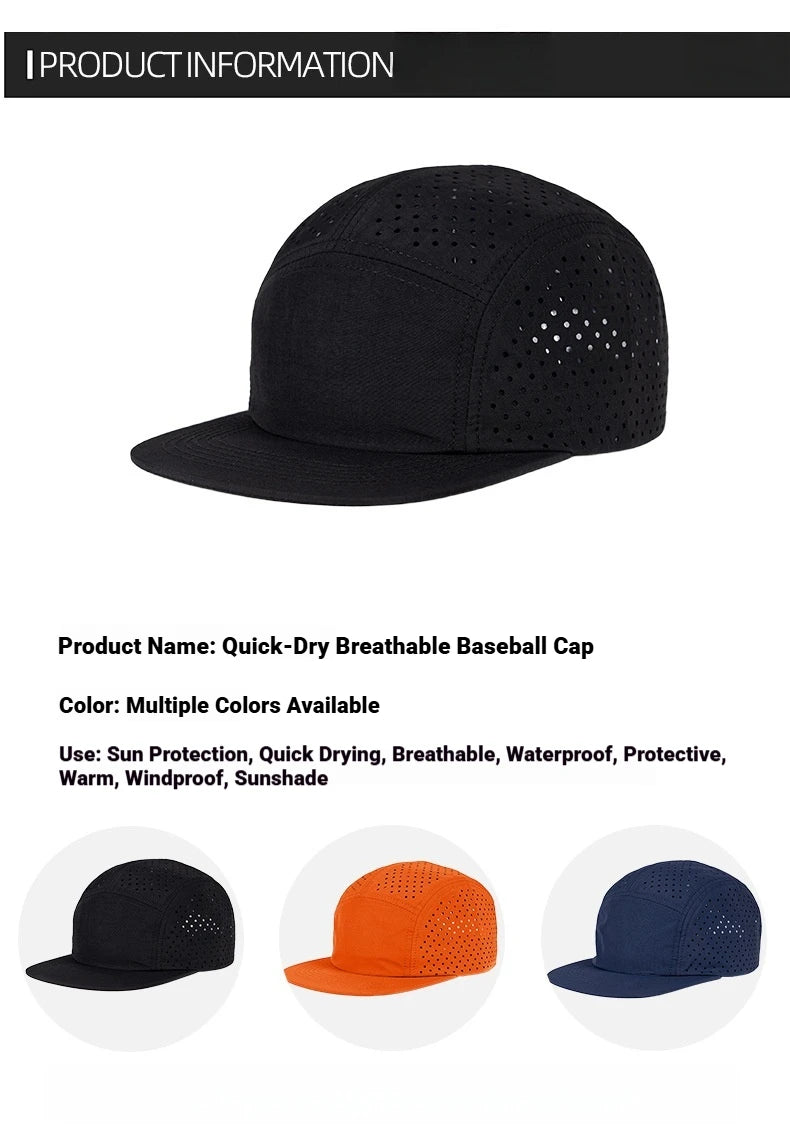 Quick-Dry 5 Panel Running Cap Laser Cut Perforated Breathable Sport Hat Ultra-Lightweight Soft Top Baseball Cap for Men Women