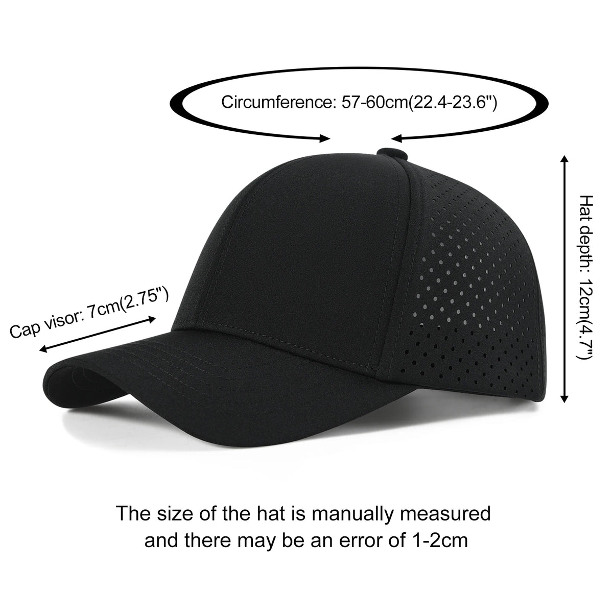 VOBOOM Herren-Baseballkappe mit Schnell-Trocknungsfunktion, lasergeschnittenem Netzstoff, gewölbter Krempe und Snapback-Verschluss – für Outdoor, Laufen und Reisen – schwarze Kappe