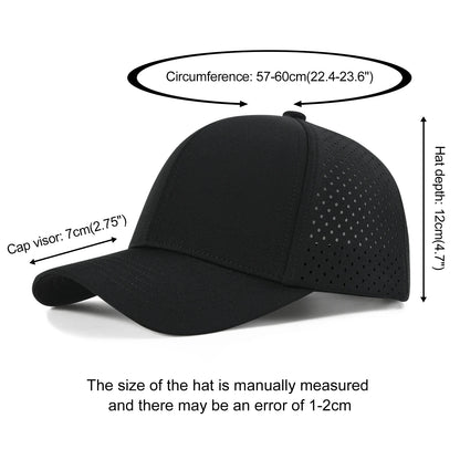 VOBOOM Herren-Baseballkappe mit Schnell-Trocknungsfunktion, lasergeschnittenem Netzstoff, gewölbter Krempe und Snapback-Verschluss – für Outdoor, Laufen und Reisen – schwarze Kappe