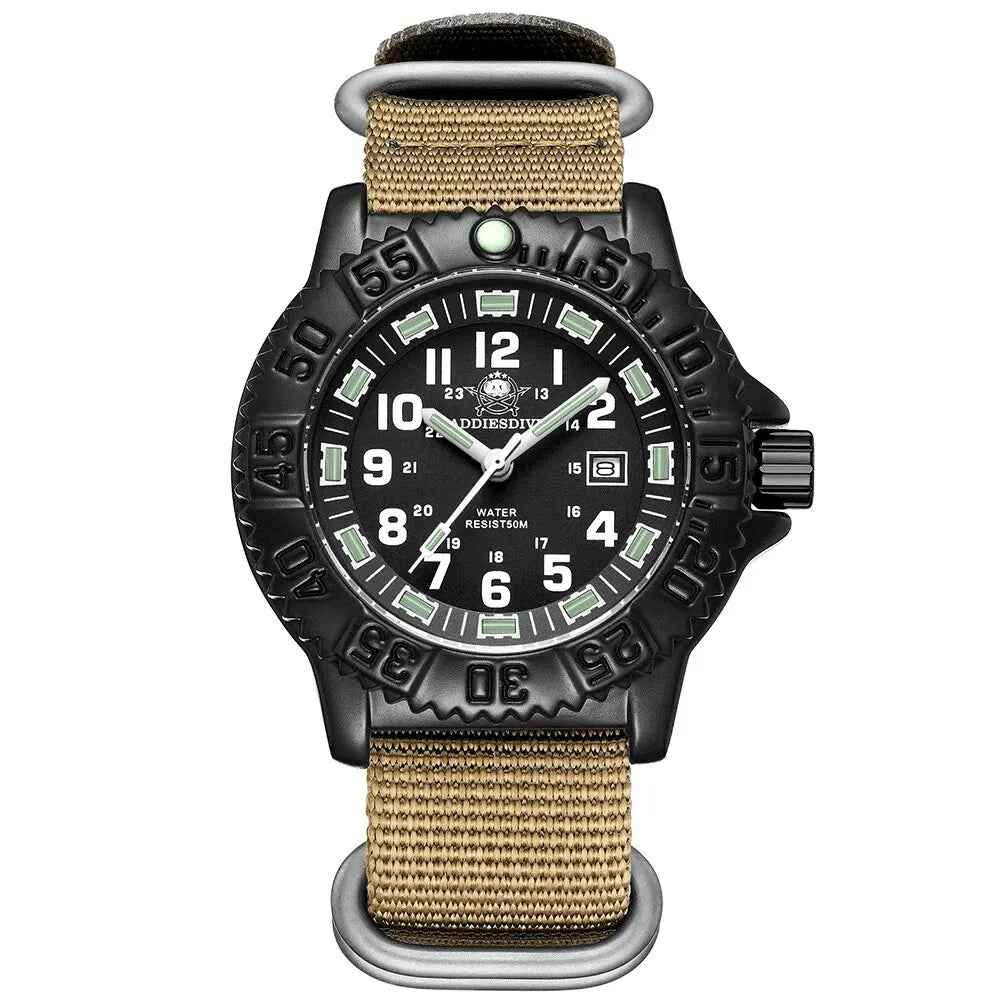 ADDIESDIVE 2023 Men's Sports Watch Military Sports Luxury Rotating Bezel Luminous Watch Nylon Strap 50m Waterproof Quartz Watch