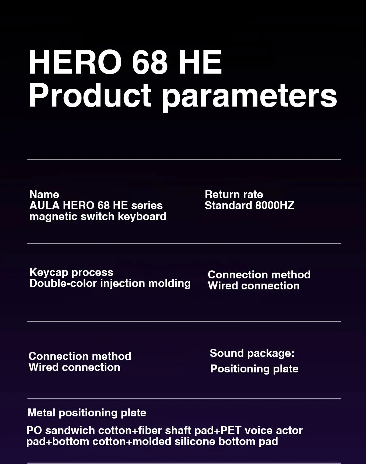 Teclado mecânico gaming com fios AULA HERO68 HE, switches magnéticos, Rapid Trigger, taxa de polling 8K, RGB, para esports