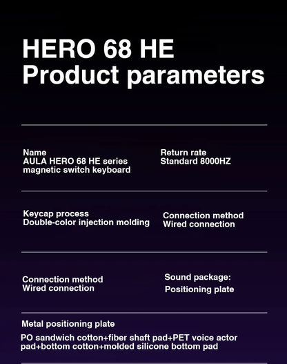 Teclado mecânico gaming com fios AULA HERO68 HE, switches magnéticos, Rapid Trigger, taxa de polling 8K, RGB, para esports
