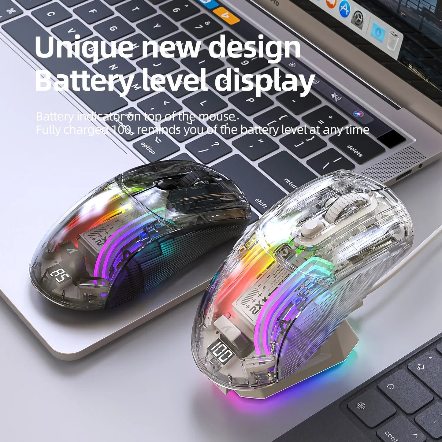 Attack Shark X2PRO Bluetooth Mouse, Tri-Mode, RGB Lights, Magnetic Charging, Transparent, Battery Indicator, Computer Phone