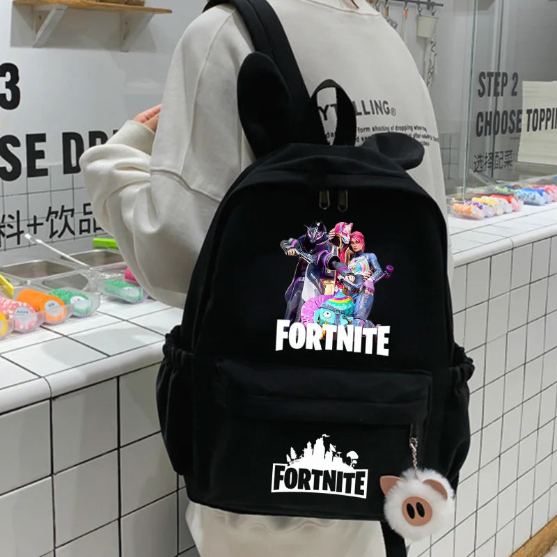 Nova Mochila Fortnite Cartoon para Rapaz e Rapariga, Mochila Escolar Casual de Grande Capacidade para Estudante, Mochila de Viagem com Orelhas de Coelho, Presente de Papelaria