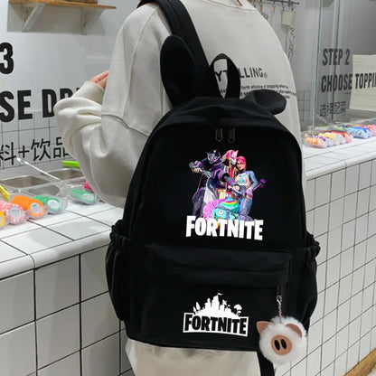 Nova Mochila Fortnite Cartoon para Rapaz e Rapariga, Mochila Escolar Casual de Grande Capacidade para Estudante, Mochila de Viagem com Orelhas de Coelho, Presente de Papelaria