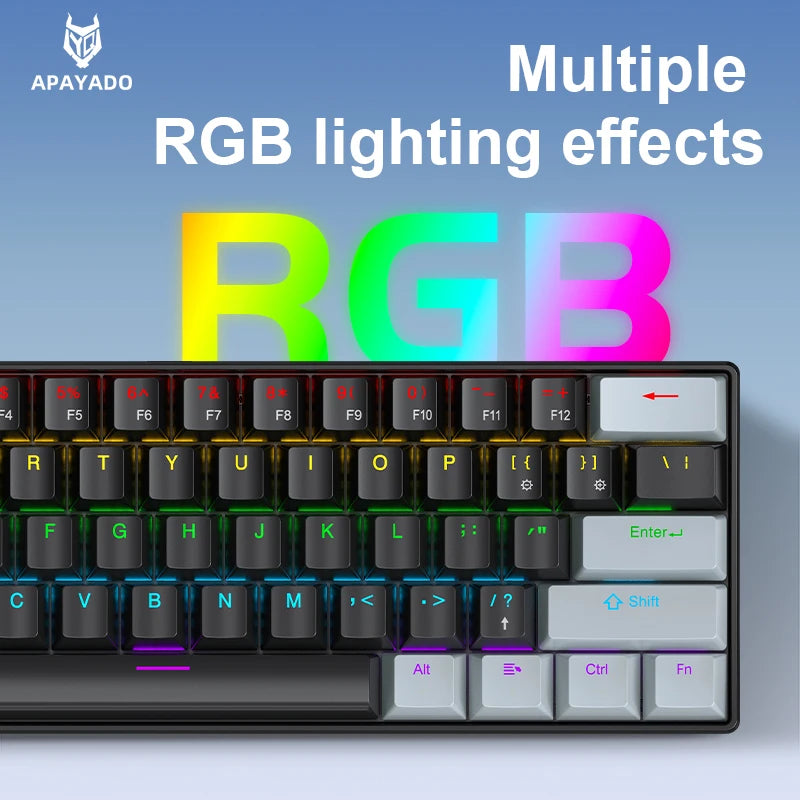 Teclado mecânico mini APAYADO K61, com fio, 61 teclas, Phantom RGB, interruptor mecânico vermelho/azul preto/branco para gaming, 60% portátil