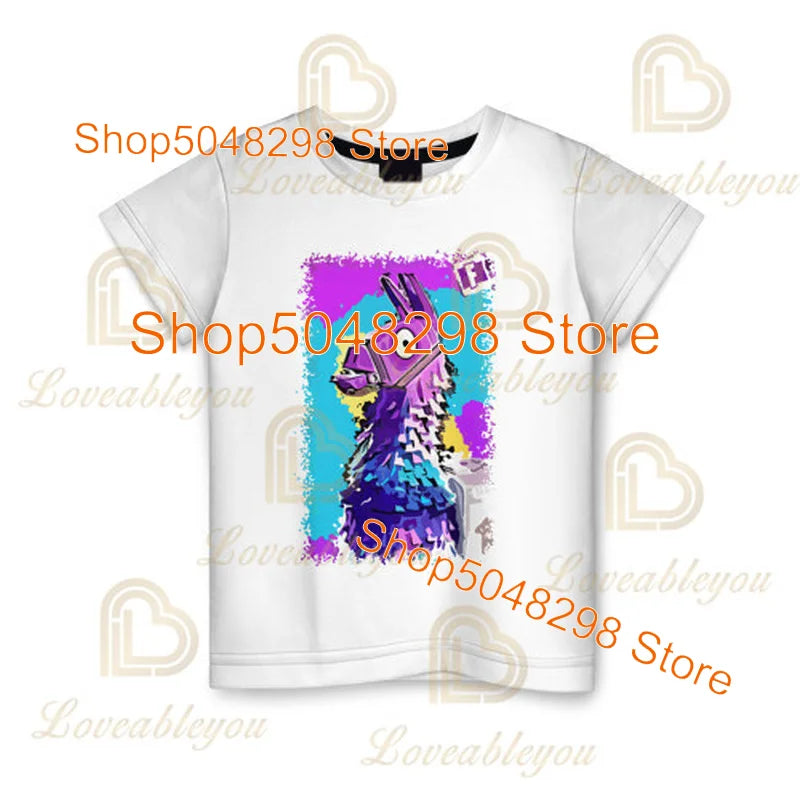 T-shirt infantil de verão Cartoon Fortnite com impressão 3D, para meninos e meninas, estilo streetwear, roupa para adultos e crianças, t-shirt divertida com gola redonda