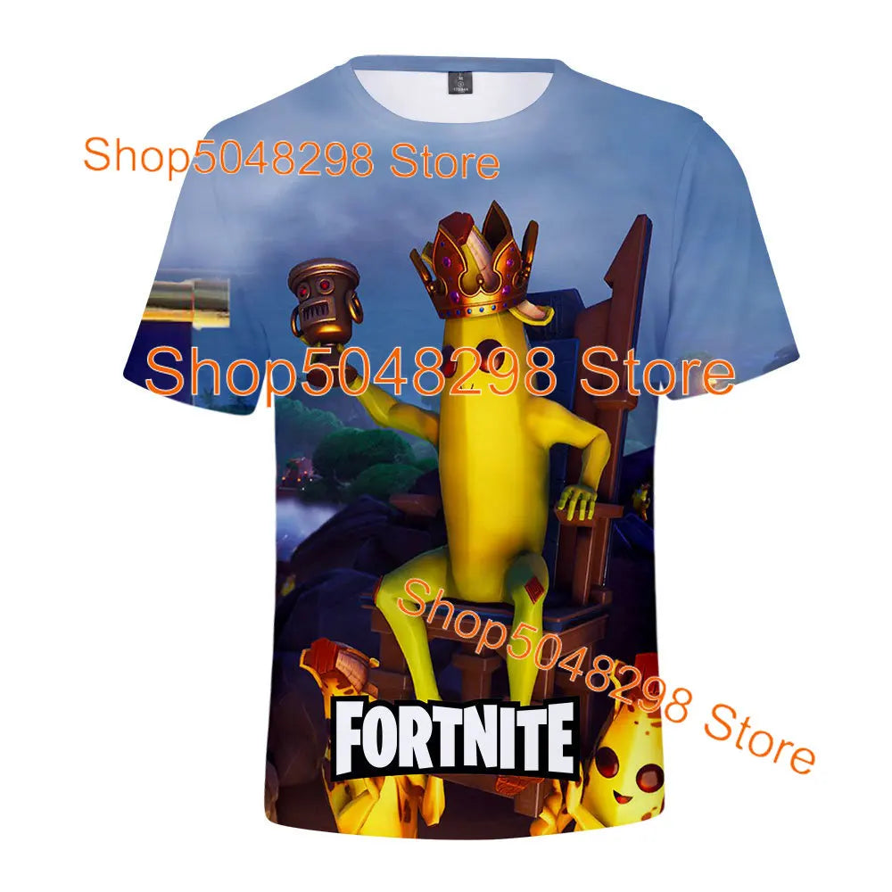 T-shirt Fortnite Bushranger para Crianças, Estampado 3D Banana Peely, T-shirt para Homem e Mulher, Top de Verão Battle Royale, Presentes de Aniversário