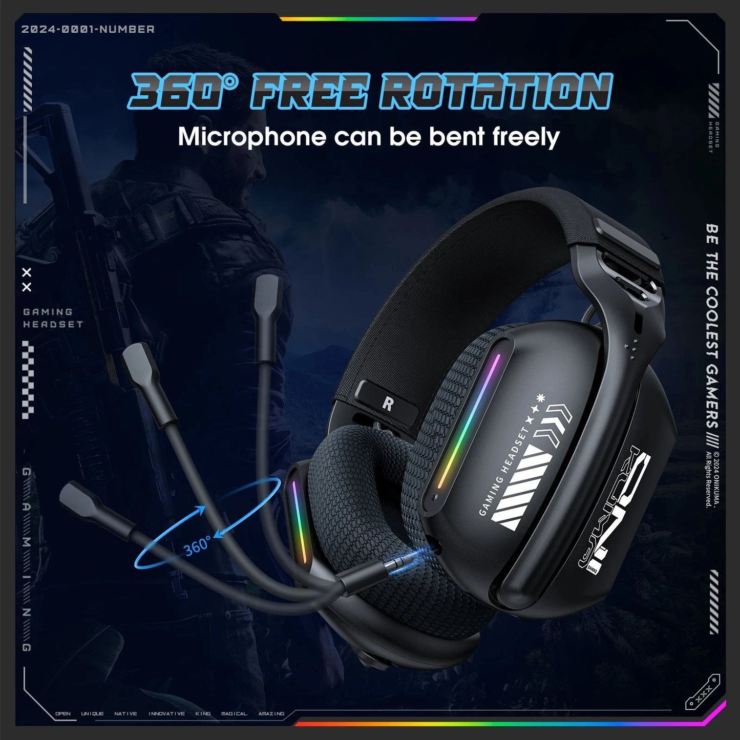 Cuffie da gaming wireless ONIKUMA GT828 Bluetooth 5.3 RGB con microfono, cancellazione del rumore e connessione a 4 modalità per PC, PS5 e laptop