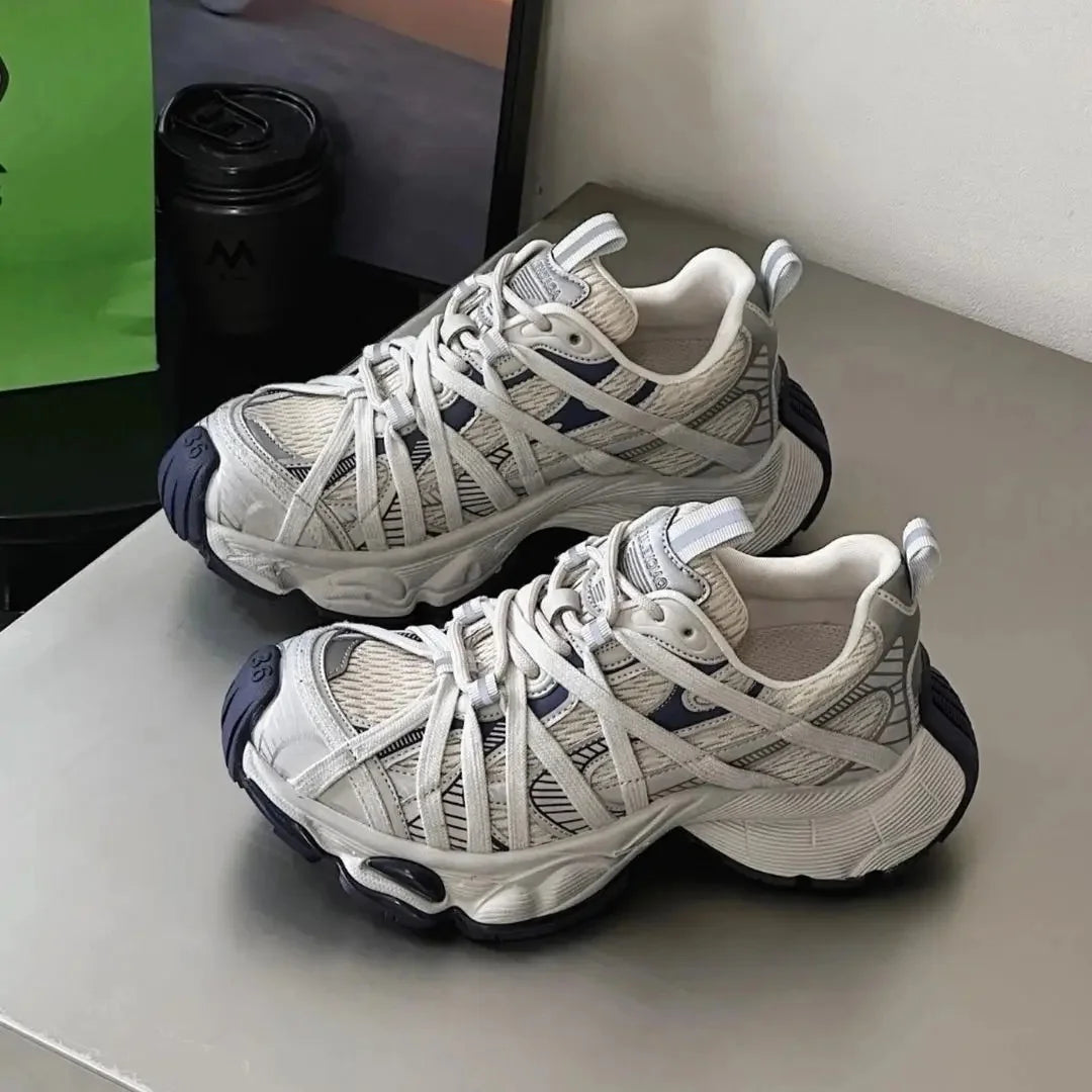 Spring Summer New Style Men and Women Dad Shoes, Thick Bottom Net Surface Sports Shoes, Trendy, Versatile, Breathable Tie Shoes