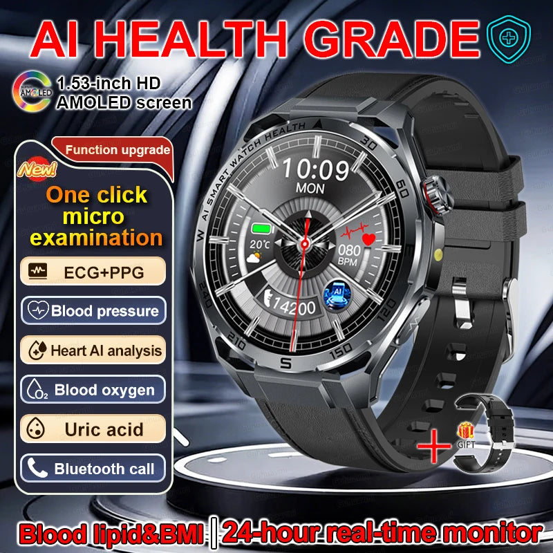 Smart Watch Men High-end Health Blood Pressure Blood Oxygen Lipids Uric Acid Sapphire Smart Watches Ai GPT Custom Dial ECG 2026