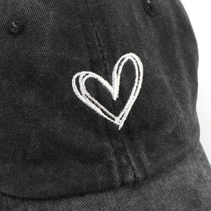Peach Heart Embroidery Baseball Cap Washed Old Spring Summer Hat Women Men Couple Soft Top