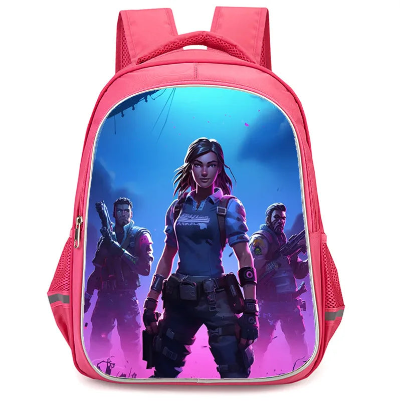 Mochila Fortnite Cartoon de 16 polegadas, unissexo, para rapazes e raparigas, com fechos duplos, grande capacidade e leve, para estudantes
