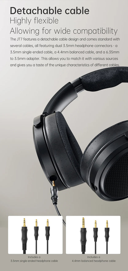FiiO JT7 Planar-Magnetic-Audiophile-Kopfhörer – kabelgebundenes Over-Ear-HiFi-Headset mit 95x86mm-Treiber, verstellbarem Kopfbügel und 4.4mm/3.5mm-Kabel