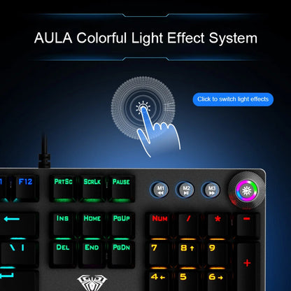 Teclado Mecânico AULA F2088 com Fio para Gaming, Botão Multifuncional, 104 Teclas, Retroiluminação Magic e Programação de Macros para Computador