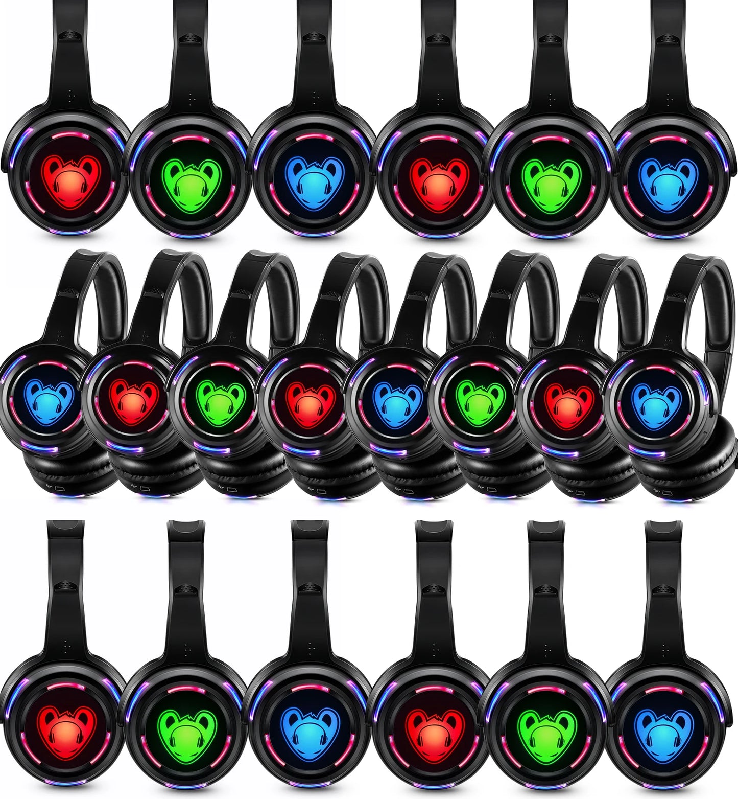 Cuffie wireless Silent Disco RF LED DJ Party 863–865MHz/915MHz con illuminazione LED a 3 canali e batteria da 10H