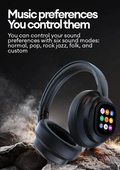 KI-LCD-Touchscreen kabellose Bluetooth-Kopfhörer – ANC-Geräuschunterdrückung, tiefer Bass, Gaming-Headset mit HD-Mikrofon