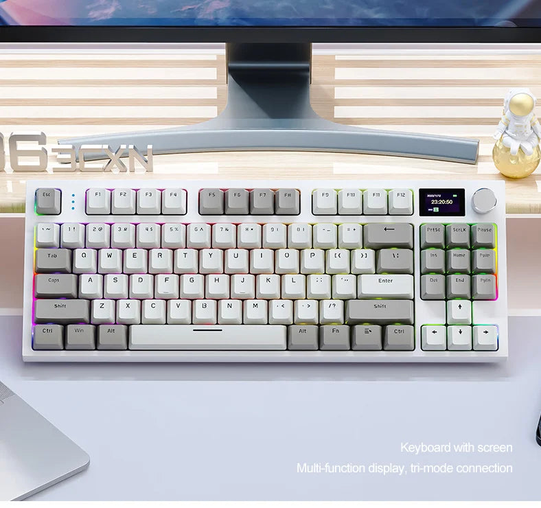 Teclado mecânico ATTACK SHARK K86 com botão metálico, ecrã TFT inteligente a cores, layout de 87 teclas, iluminação RGB e ligação trimodo