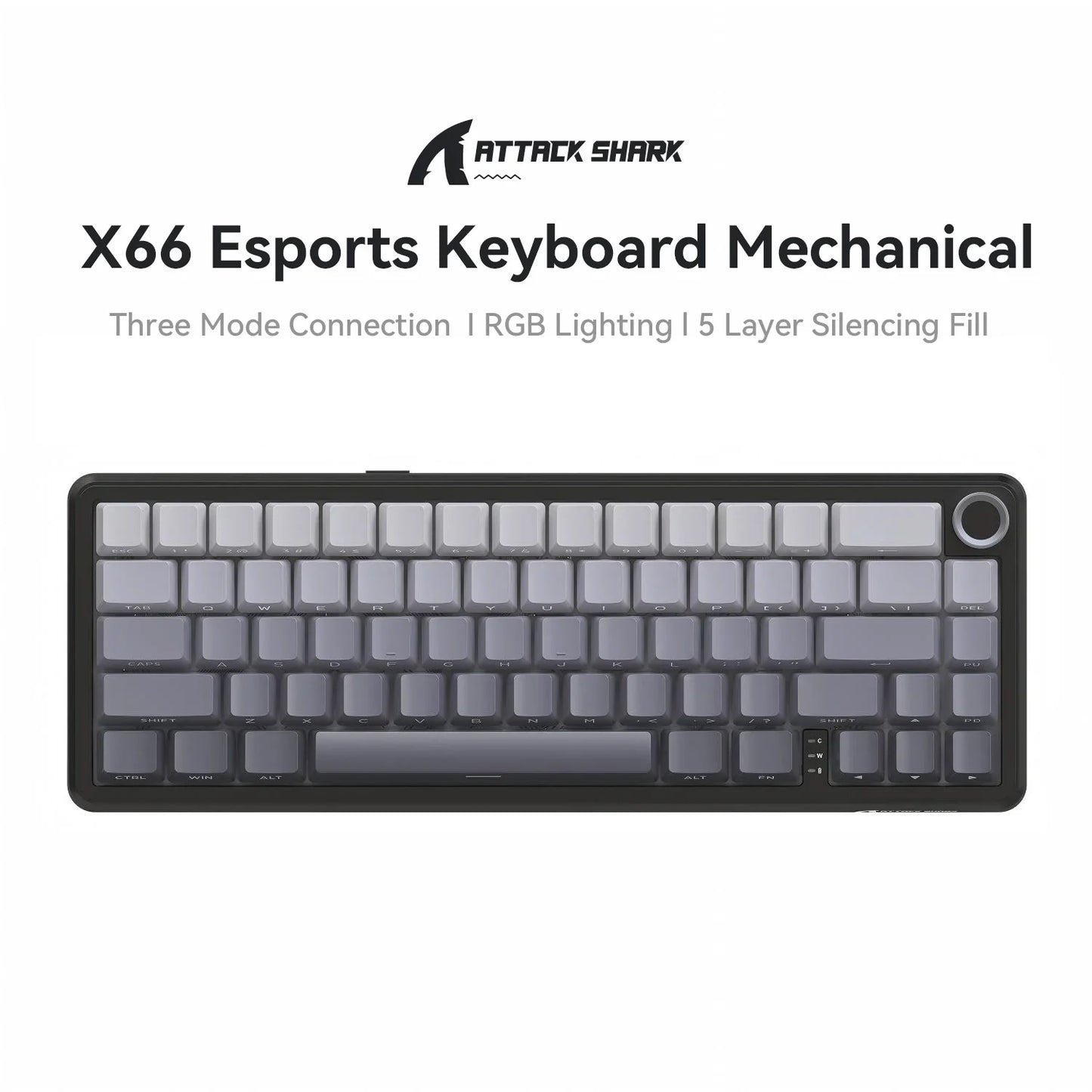 Attack Shark X66 Kabellose mechanische Tastatur 65% Kompaktlayout RGB-Hintergrundbeleuchtung Gasket Hot Swap Bluetooth USB-C PBT großer Akku
