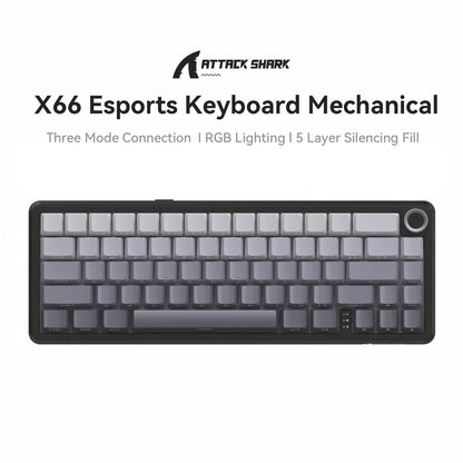 Attack Shark X66 Kabellose mechanische Tastatur 65% Kompaktlayout RGB-Hintergrundbeleuchtung Gasket Hot Swap Bluetooth USB-C PBT großer Akku