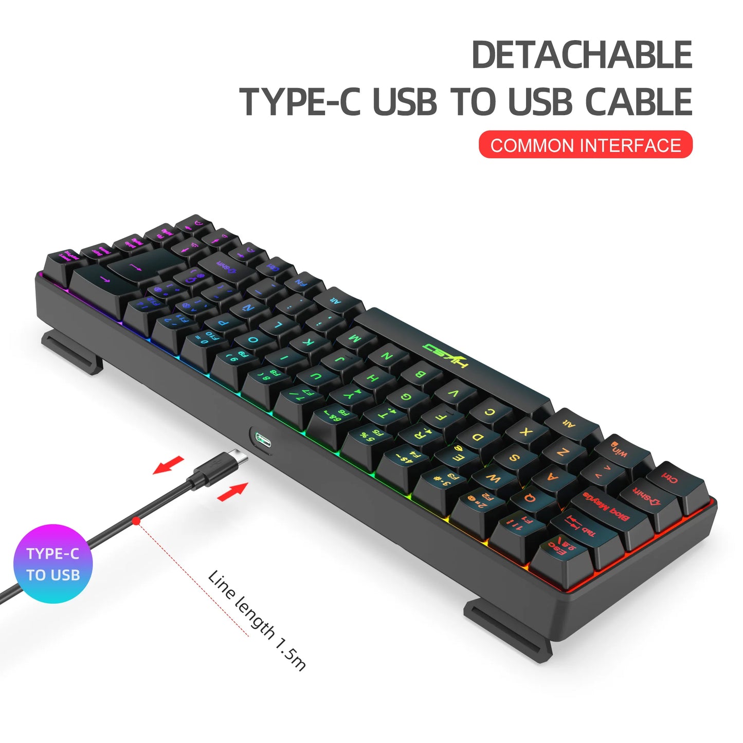 Hot Sale! Spanische kabelgebundene Gaming-Tastatur mit 69 Tasten und RGB-Hintergrundbeleuchtung, kompaktes 68%-Design, ein unverzichtbares Gadget für Büroangestellte und Gamer