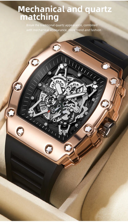 Herren-Armbanduhr mit großem Zifferblatt, Quarzwerk, wasserdicht, sportlich, eckig und leuchtend