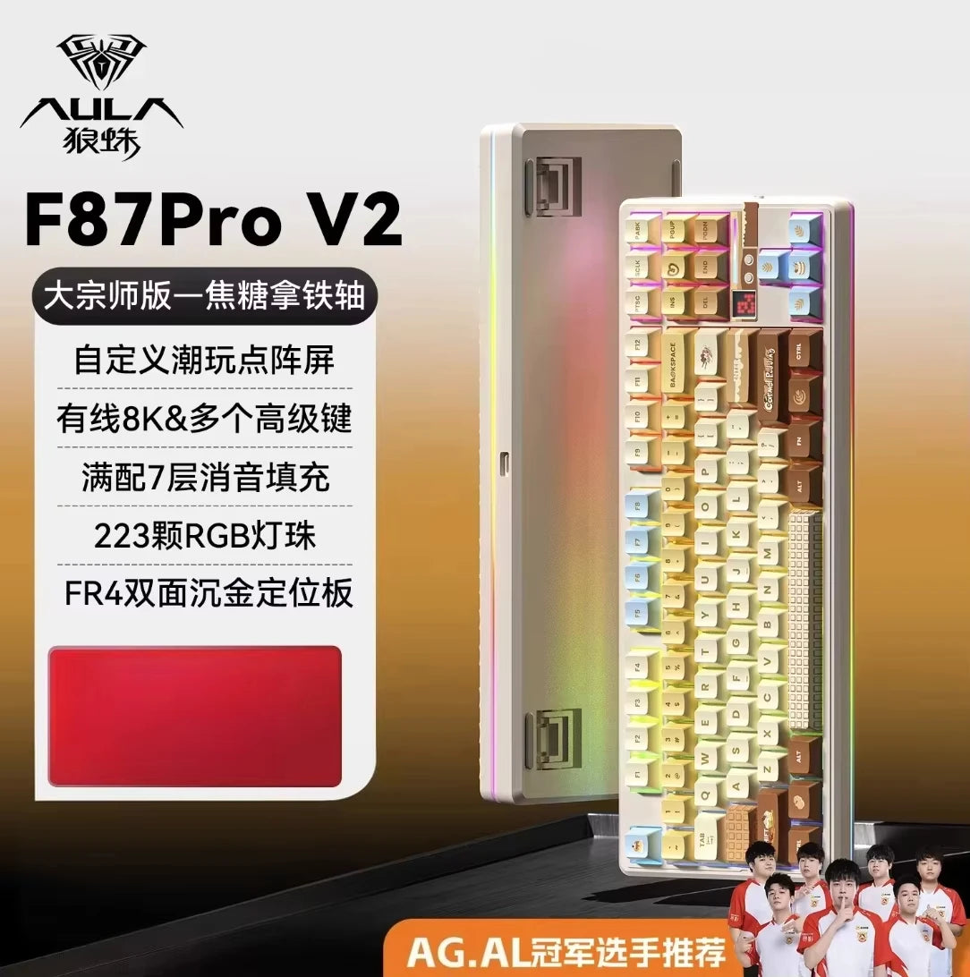 Teclado mecánico AULA F87 Pro V2 inalámbrico de 3 modos, batería de larga duración de 12000mAh, hot-swap, RGB Customi, teclado e-sports para gaming en PC