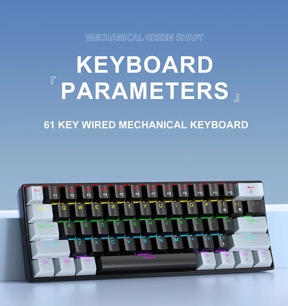 Teclado mecânico mini APAYADO K61, com fio, 61 teclas, Phantom RGB, interruptor mecânico vermelho/azul preto/branco para gaming, 60% portátil