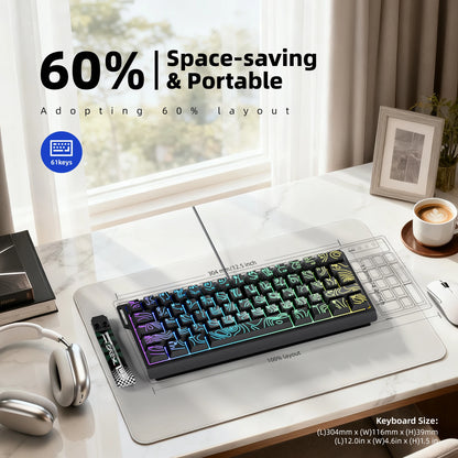 60% compact wired keyboard with RGB backlighting and gradient keycaps suitable for Windows tablets, laptops, and gamers.