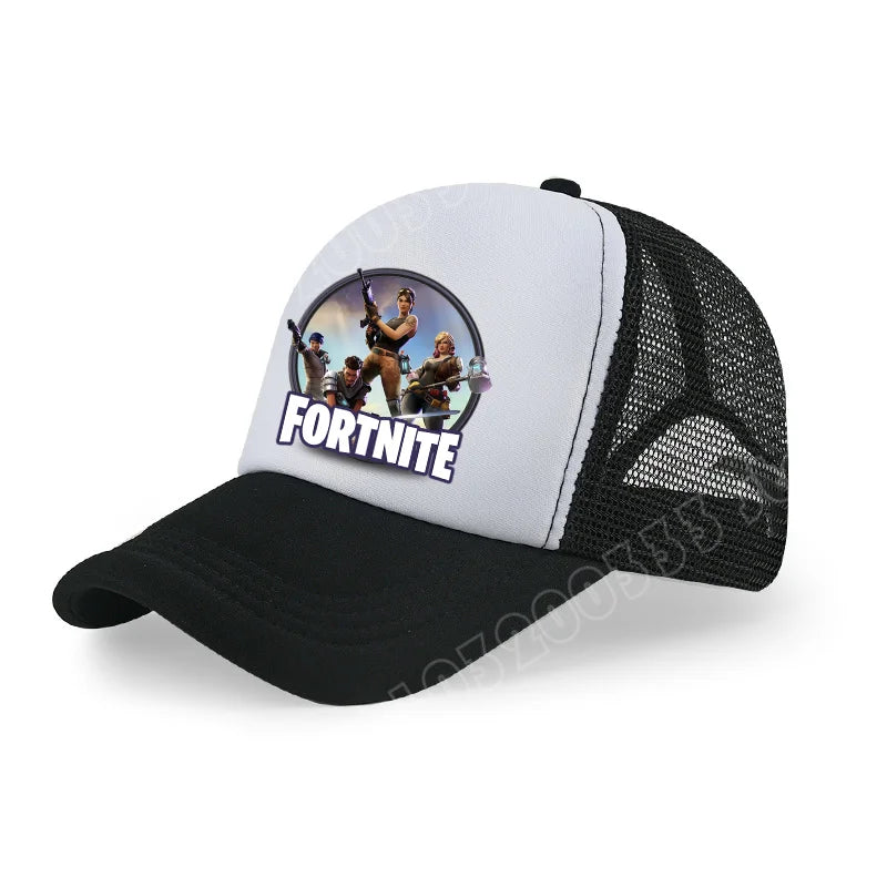 Dětská letní kšiltovka Fortnite s potiskem ve stylu kreslené hry, prodyšná síťovina, nastavitelná čepice s kšiltem, dárek k narozeninám pro děti