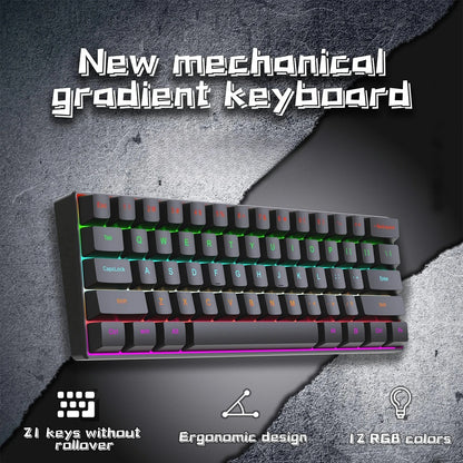 H61K USB-Type C Wired Mechanical Keyboard Red Switch RGB Backlit 61 Keys English Spanish Wired Keyboard for Game Office