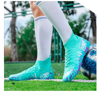 Men's High Ankle Football Boots Turf Soccer Cleats Breathable Non-slip Training Match Sneakers Outdoor Sports TF Soccer Shoes