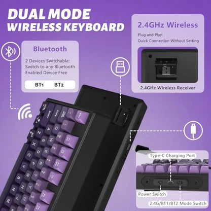 Teclado Gaming Sem Fios Free Wolf M87 75% - Switches Silenciosos, Retroiluminação Rainbow, BT/2.4G, Teclas PBT em Degradé, Design Compacto