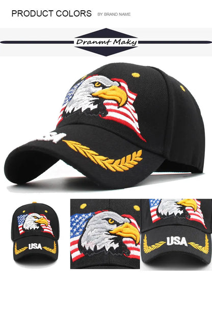 New Men's Animal Baseball Cap Patriotic Bald Eagle and American Flag Snapback Caps For Women USA 3D Embroidery Farm Trucker Hats