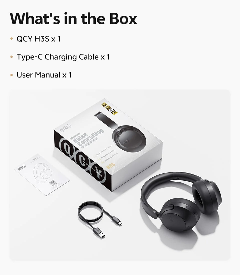 Cuffie over-ear QCY H3S ANC Bluetooth 6.0 – Hi-Res LDAC Spatial Audio, cancellazione adattiva del rumore -56dB, headset wireless