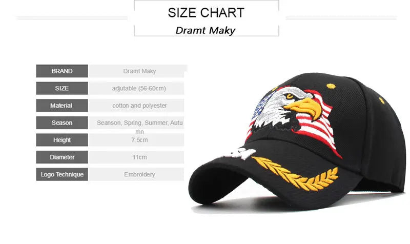New Men's Animal Baseball Cap Patriotic Bald Eagle and American Flag Snapback Caps For Women USA 3D Embroidery Farm Trucker Hats