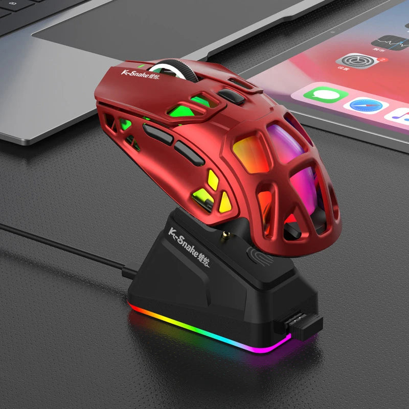 Mouse da gaming leggero Lenovo Tri-Mode con dock di ricarica RGB 12000DPI 2.4G/Bluetooth/cablato mouse ergonomico per PC laptop