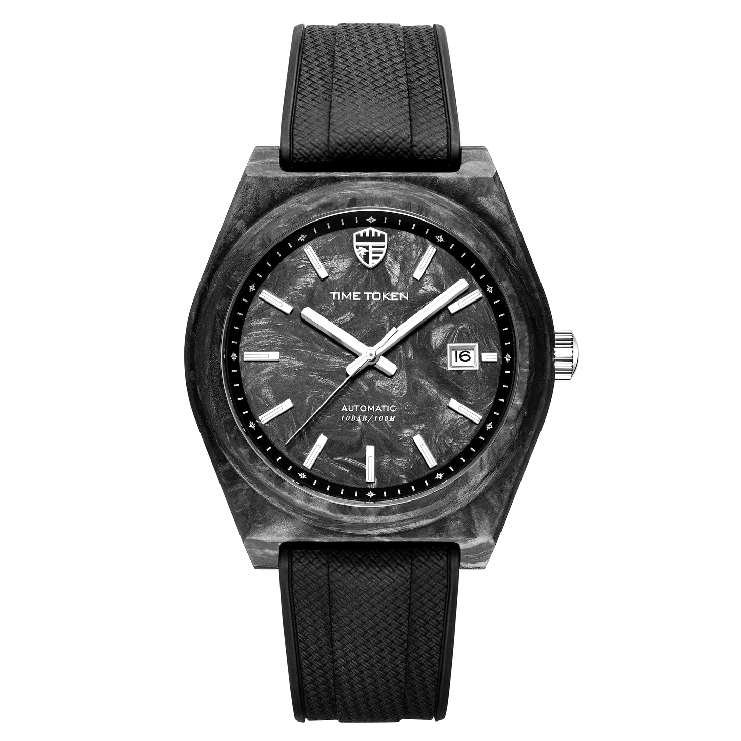 TIME TOKEN Neue Luminous Carbon Fiber 40mm Taucheruhr für Herren, luxuriöse automatische mechanische Uhr mit Kalender, Saphirglas, wasserdicht bis 100m