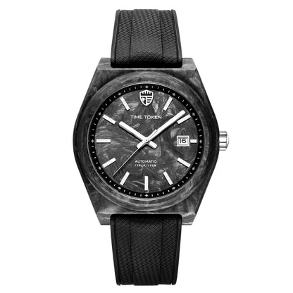 TIME TOKEN Neue Luminous Carbon Fiber 40mm Taucheruhr für Herren, luxuriöse automatische mechanische Uhr mit Kalender, Saphirglas, wasserdicht bis 100m