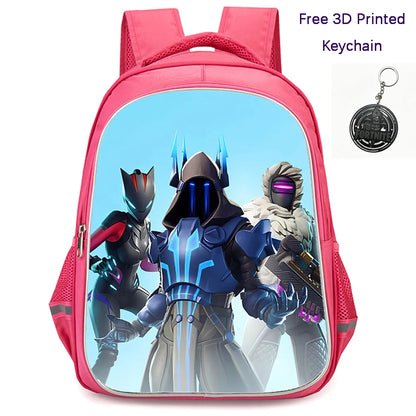 FORTNITE 16-inch Durable Lightweight Backpack, Dual Zipper Pockets, Cartoon Style for Boys & Girls Ages 6-10, Free 3D Printed Keychain