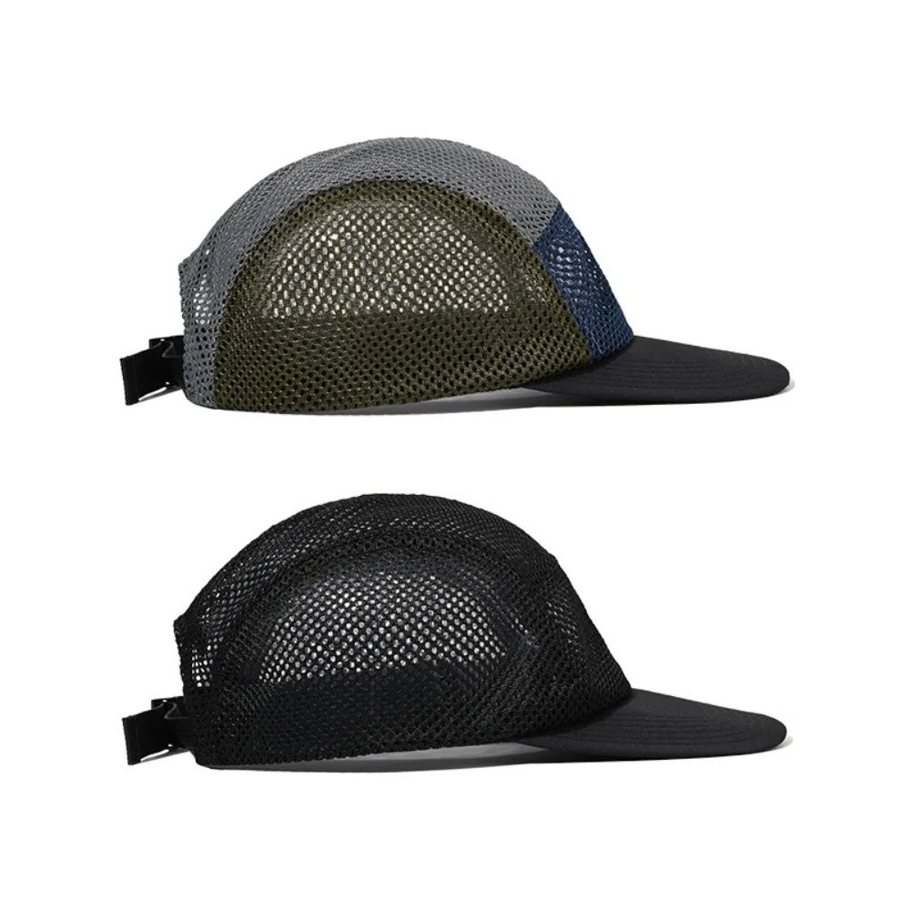 Fashion Retro Mesh Baseball Cap 5 Panel Flat-brimmed Sun Visor Cap Breathable Adjustable Quick-drying Hat Unisex