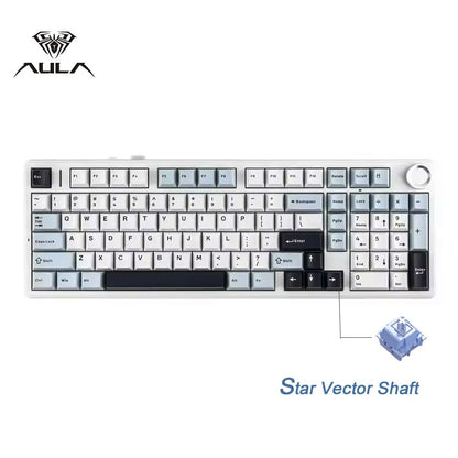 Teclado Mecânico Gaming E-sports AULA F99 Pro Três Modos RGB Hot Swappable 96% PBT Personalizado Sem Fios com Botão Medi