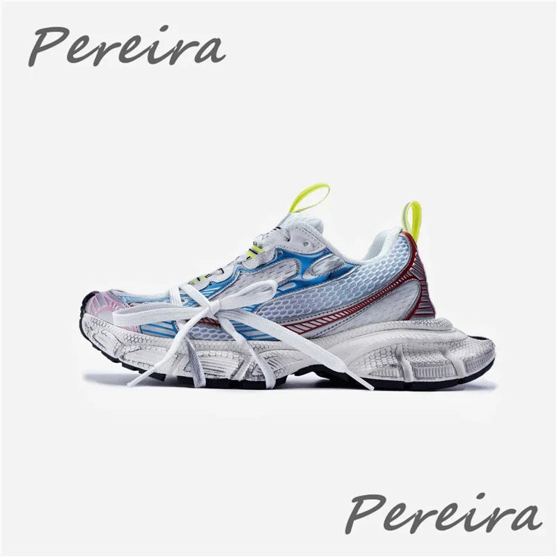 Street Style Thick Sole Men Sneakers New Mixed Colors Lace-Up Couple Casual Shoes Comfortable Breathable Running Walking Shoes