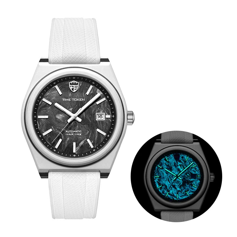TIME TOKEN Neue Luminous Carbon Fiber 40mm Taucheruhr für Herren, luxuriöse automatische mechanische Uhr mit Kalender, Saphirglas, wasserdicht bis 100m