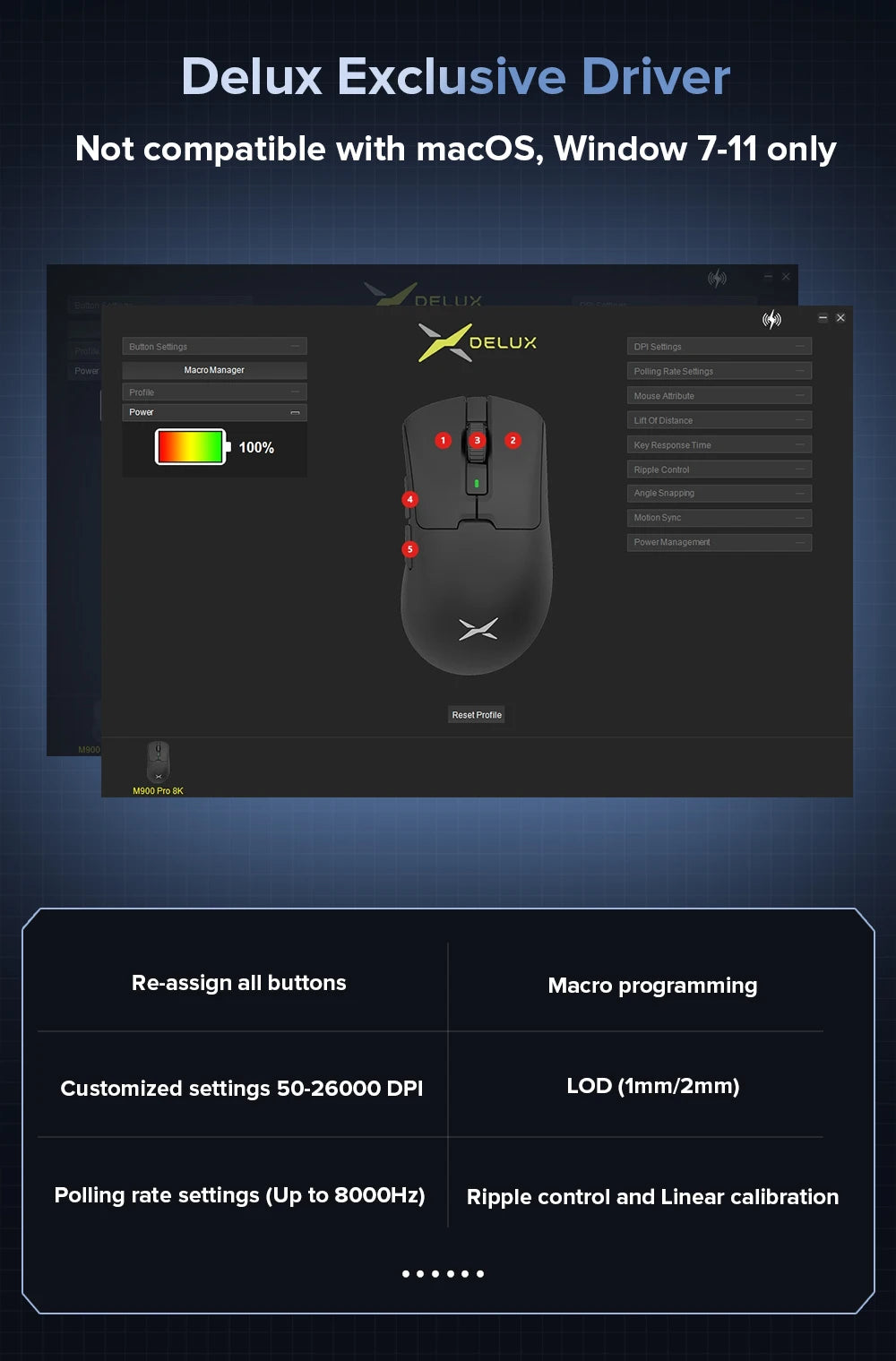 Delux M900Pro Ergonomic Wireless Gaming Mouse 8K PAW3395 Magnetic RGB Charging Dock Rechargeable Wired Mice  For Big Hand PC