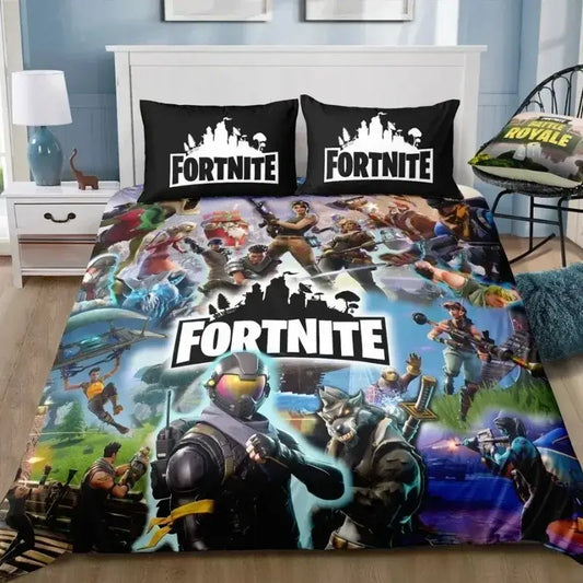 Fortnite Bedding Set 3pcs 3D Printed Bedroom Bed Linens Game Cartoon Decorative Bedding Duvet Cover Pillowcase Birthday Gift